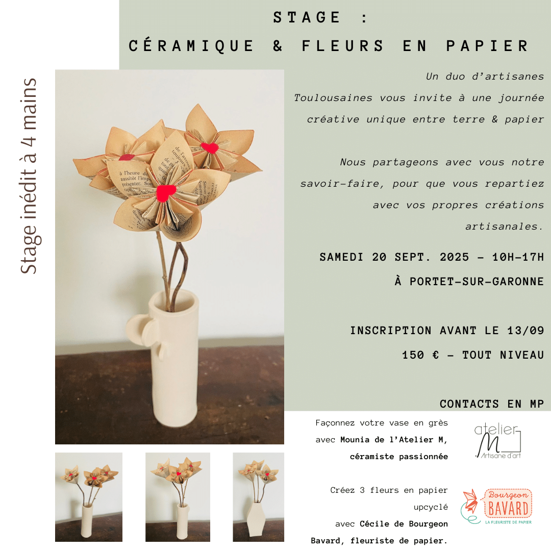 affiche du stage à 4 mains : entre terre et papier